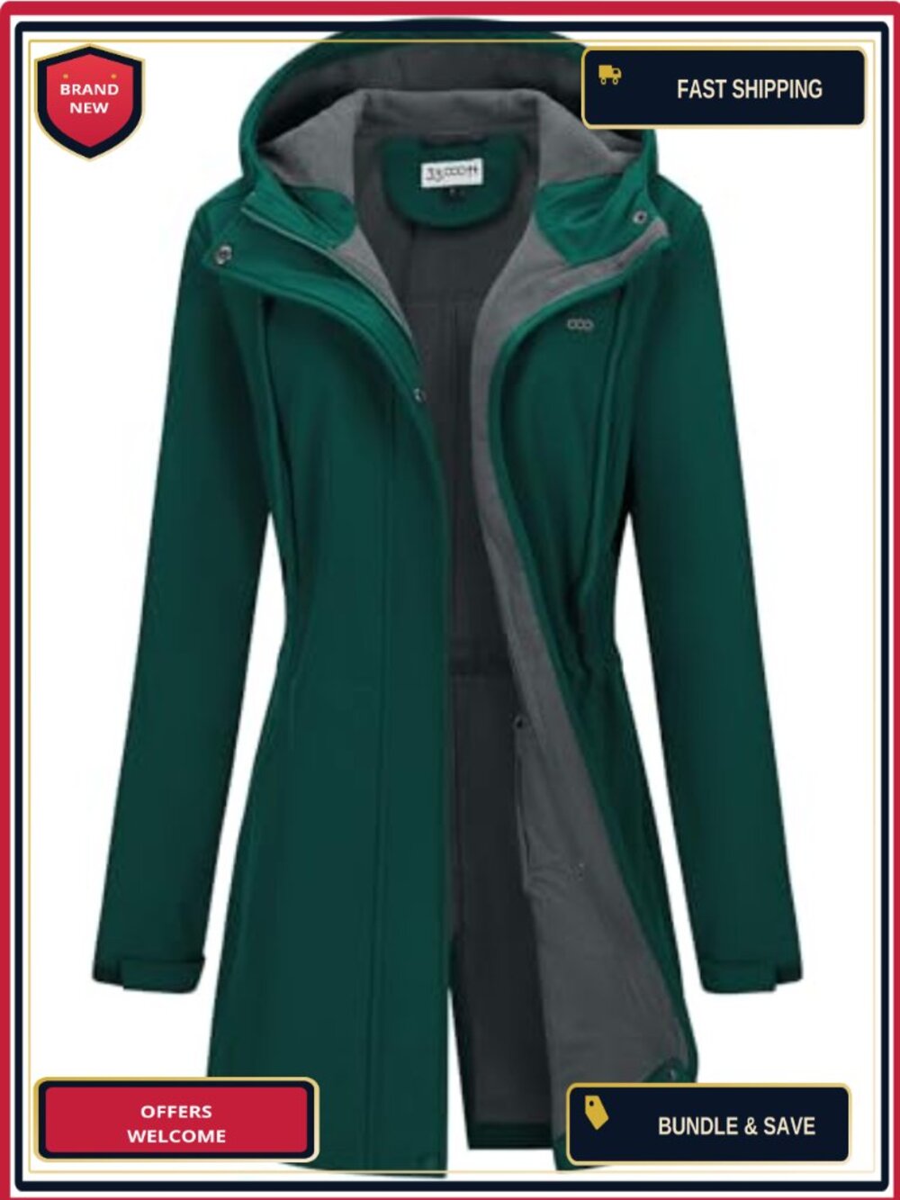 Women's Softshell Long Jacket Hood Fleece Lined Windproof Waterproof